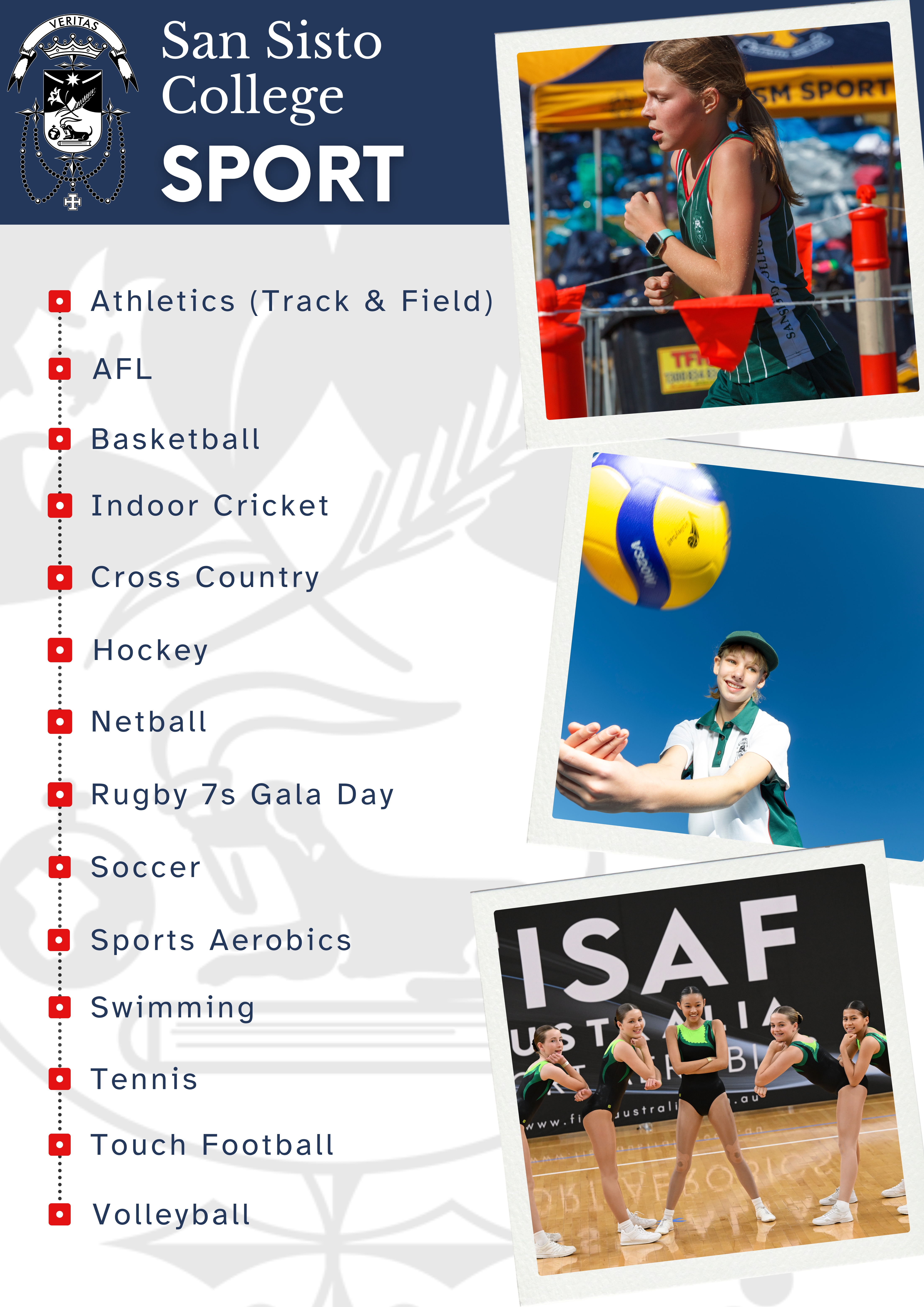 poster highlighting school sporting opportunities including athletics, team sports and student participation