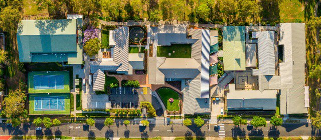 Aerial view of the San Sisto College campus, highlighting landscaped grounds, facilities and a well connected learning environment